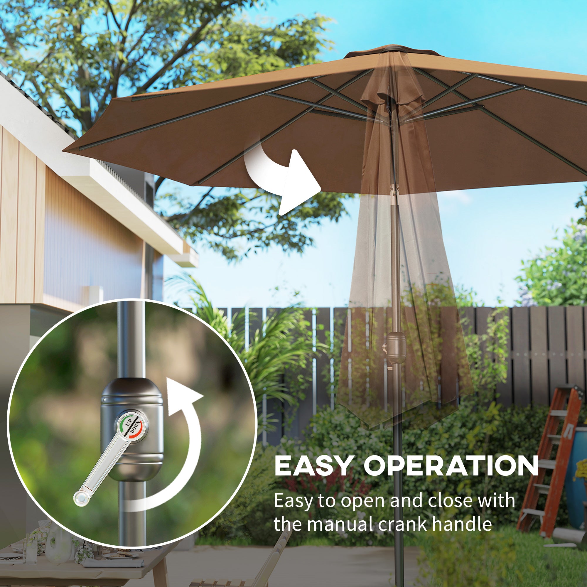 10' x 8' Round Market Umbrella, Patio Umbrella with Crank Handle and Tilt, Outdoor Parasol for Garden, Bench, Lawn, Coffee