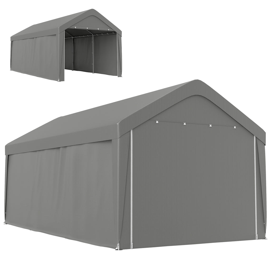 Carport, 10 x 20 ft Portable Garage with 2 Roll-Up Doors and Removable Sidewalls for Car, Truck, Boat, Light Grey