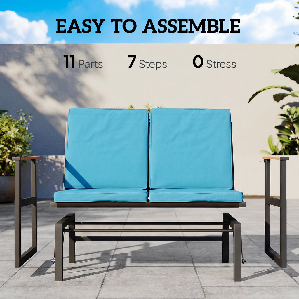 Outdoor Glider Bench for 2 Person, Patio Glider Loveseat with Thick Cushions for Garden Balcony Porch, Navy Blue