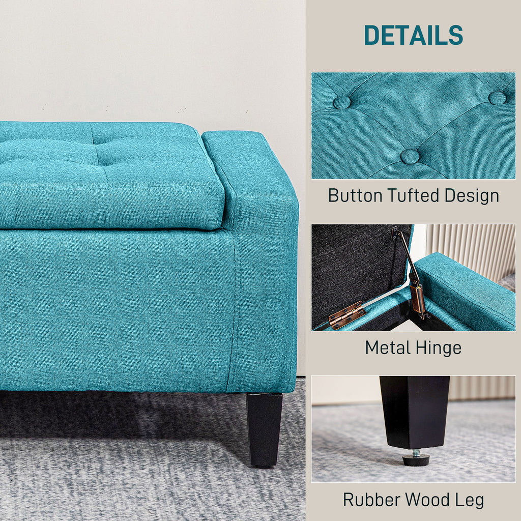 Storage Ottoman Bench, Linen Upholstered Bench with Tufted Design, Green
