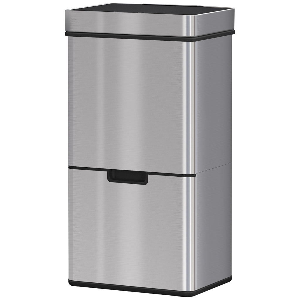 Sensor Trash Can, 19 Gallon Stainless Steel Kitchen Garbage Can with 3 Compartments, Removable Inner Buckets, Silver