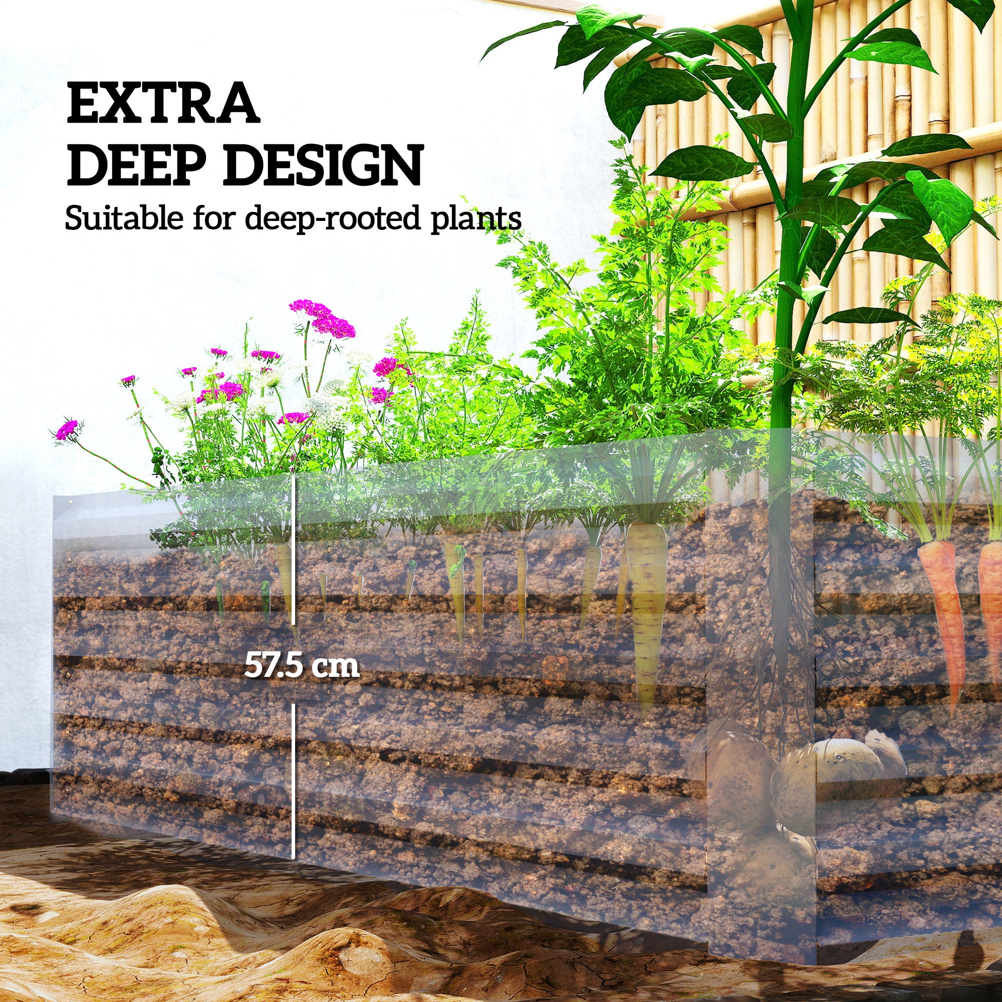 6' x 3' x 2' Raised Garden Bed, Galvanized Planter Box for Growing Flowers, Herbs and Vegetables, Light Grey