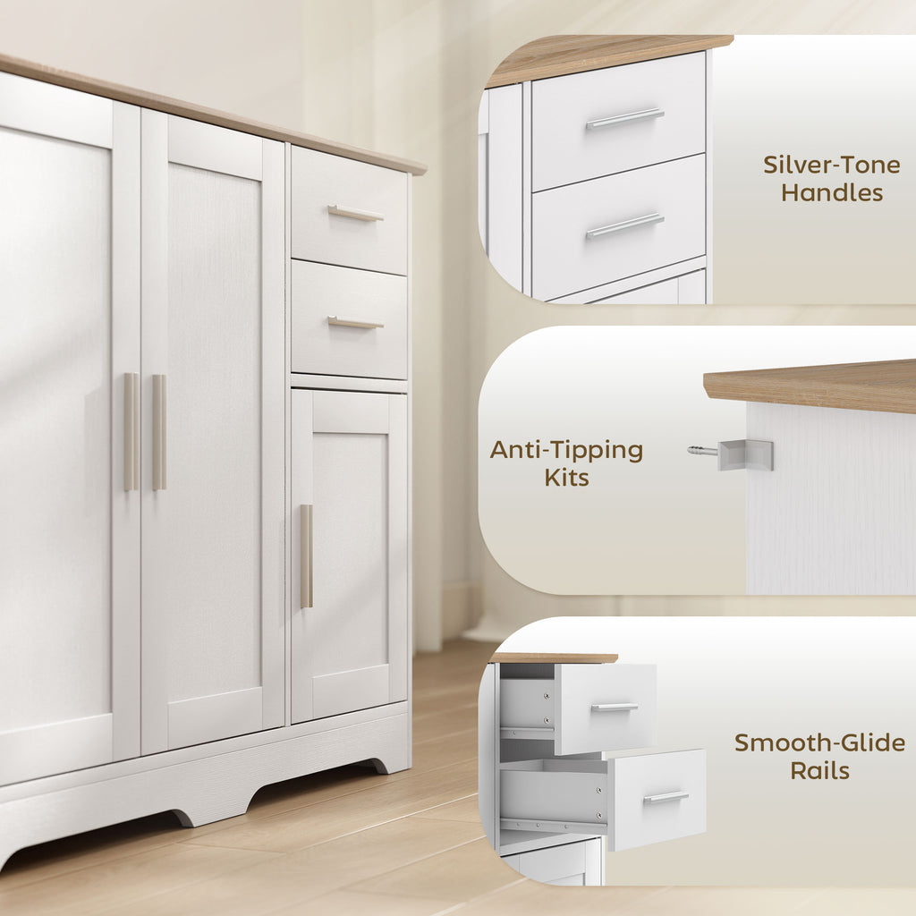 40" Sideboard Buffet Cabinet, Modern Kitchen Storage Cabinet with 2 Drawers, 3 Doors & Adjustable Shelf, White