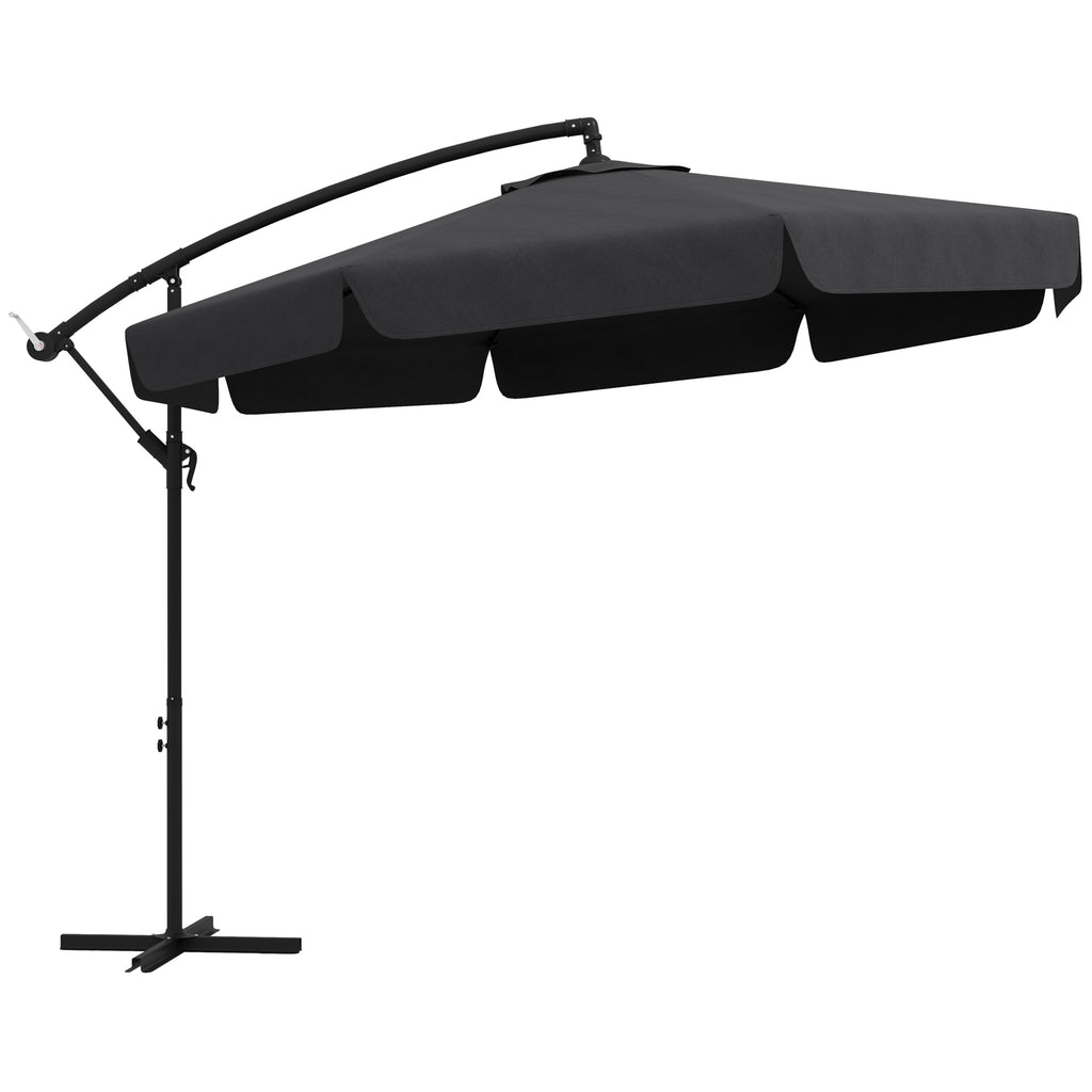 11 FT Cantilever Patio Umbrella Offset Parasol with Cross Base and 8 Ribs for Garden, Black