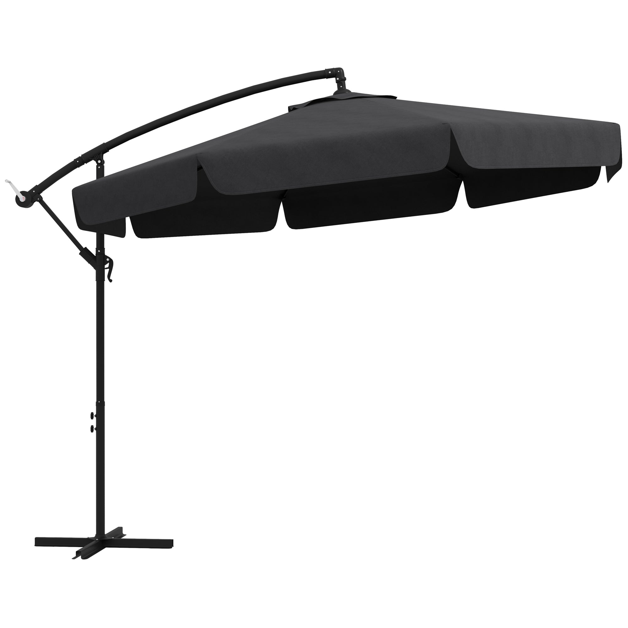 11 FT Cantilever Patio Umbrella Offset Parasol with Cross Base and 8 Ribs for Garden, Black