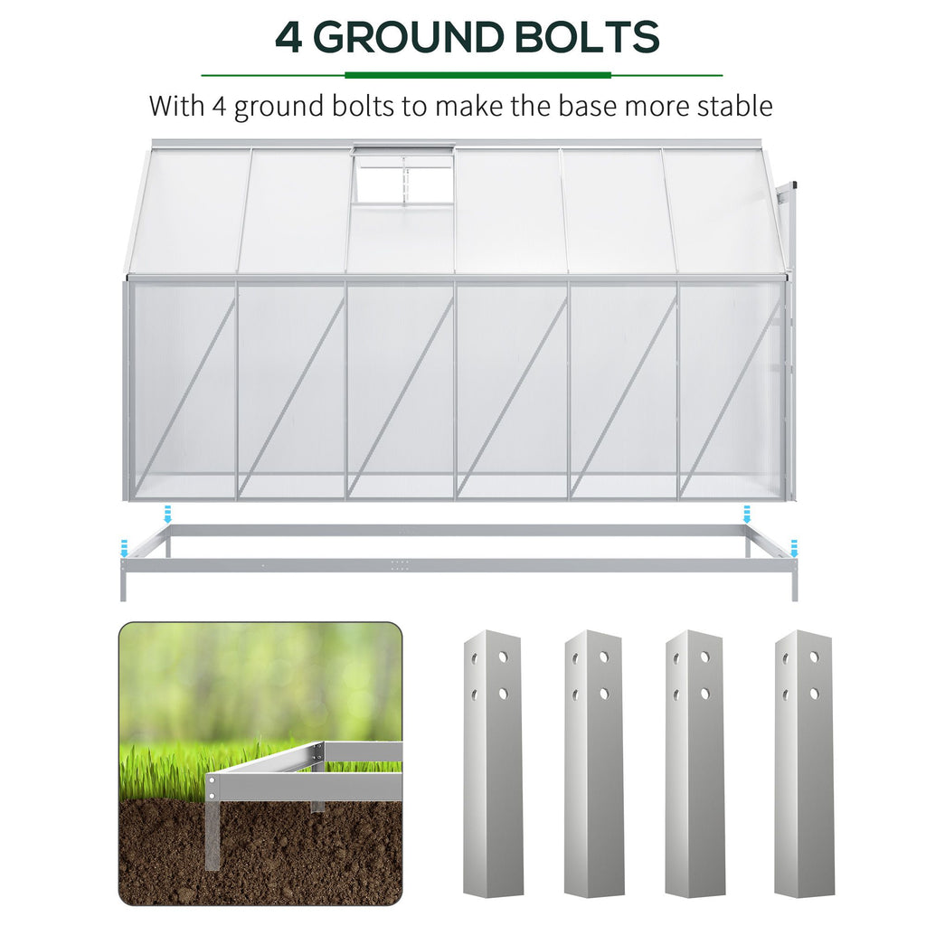 6' x 12' x 6.5' Walk-in Greenhouse, Polycarbonate Greenhouse with Adjustable Roof Vent, Base, Sliding Door, Clear