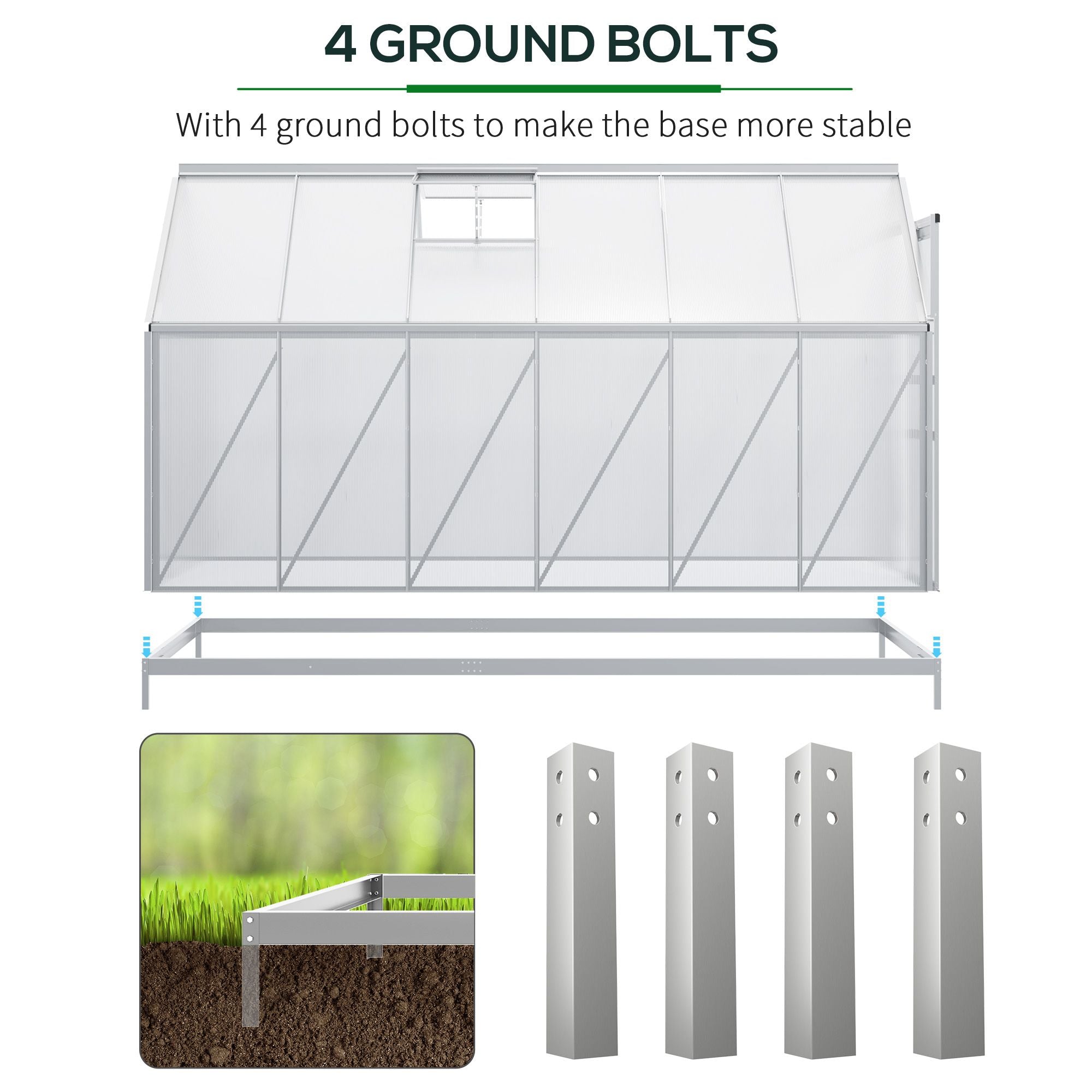6' x 12' x 6.5' Walk-in Greenhouse, Polycarbonate Greenhouse with Adjustable Roof Vent, Base, Sliding Door, Clear