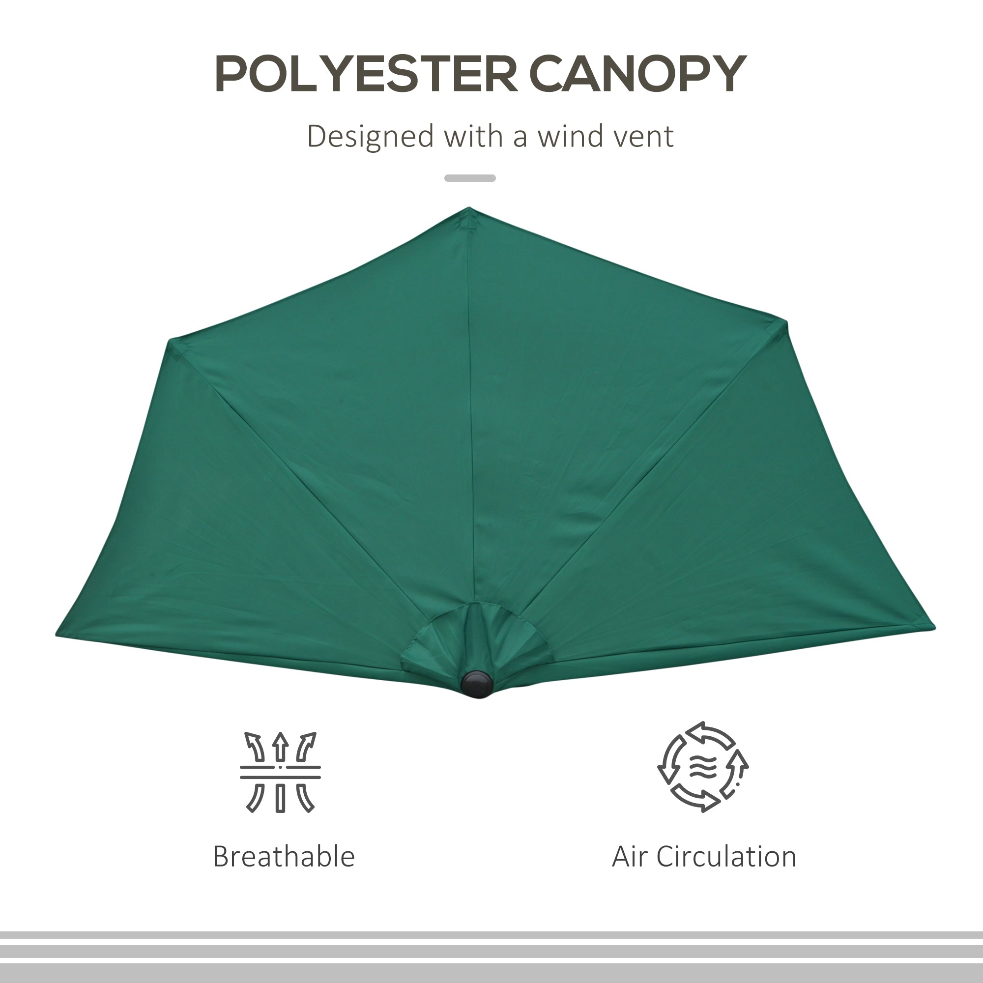 9ft Half Round Patio Umbrella, Outdoor Market Patio Table Umbrella Parasol with Crank Mechanism, 5 Ribs, Dark Green
