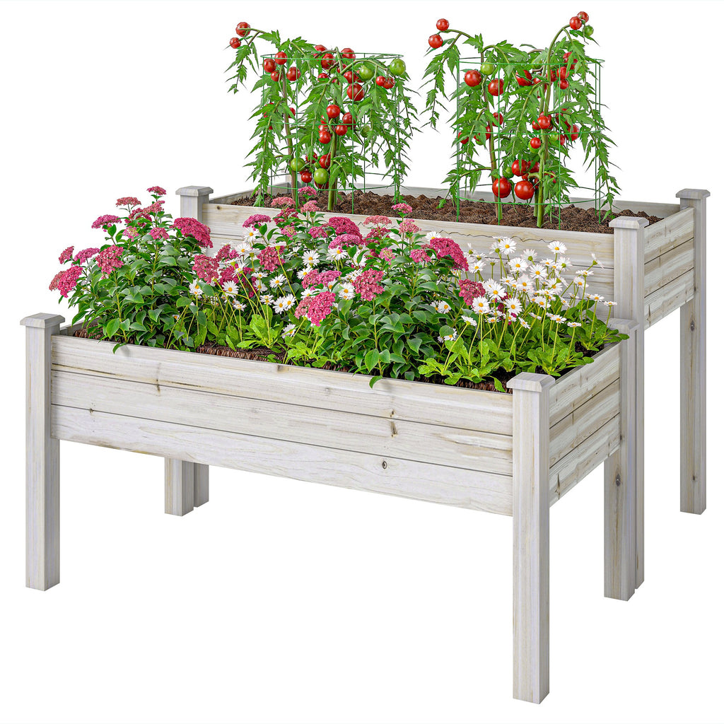 2 Tiers Wood Plant Raised Bed Flower Vegetable Herb Grow Box Stand Garden  Step Planter Stand Free Combination