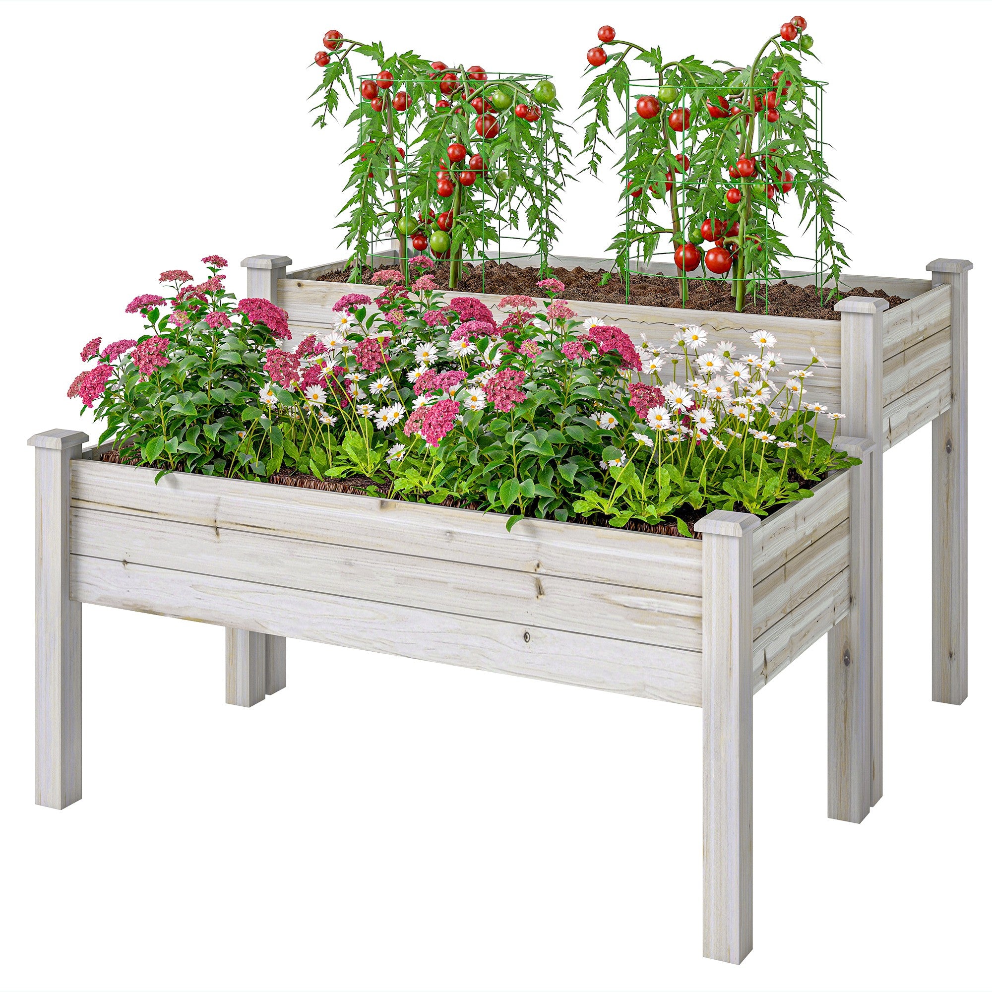 2 Tiers Wood Plant Raised Bed Flower Vegetable Herb Grow Box Stand Garden  Step Planter Stand Free Combination