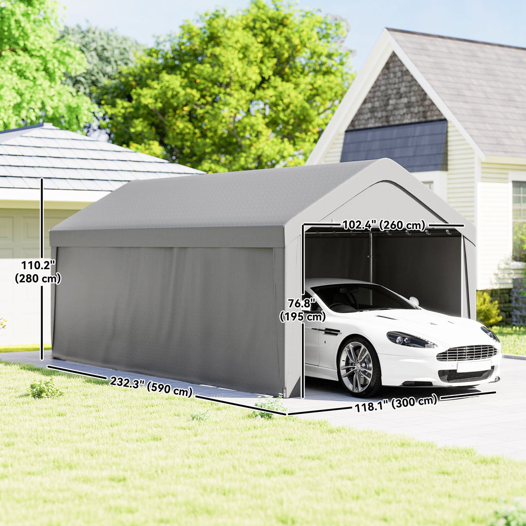 Carport, 10 x 20 ft Portable Garage with 2 Roll-Up Doors and Removable Sidewalls for Car, Truck, Boat, Light Grey
