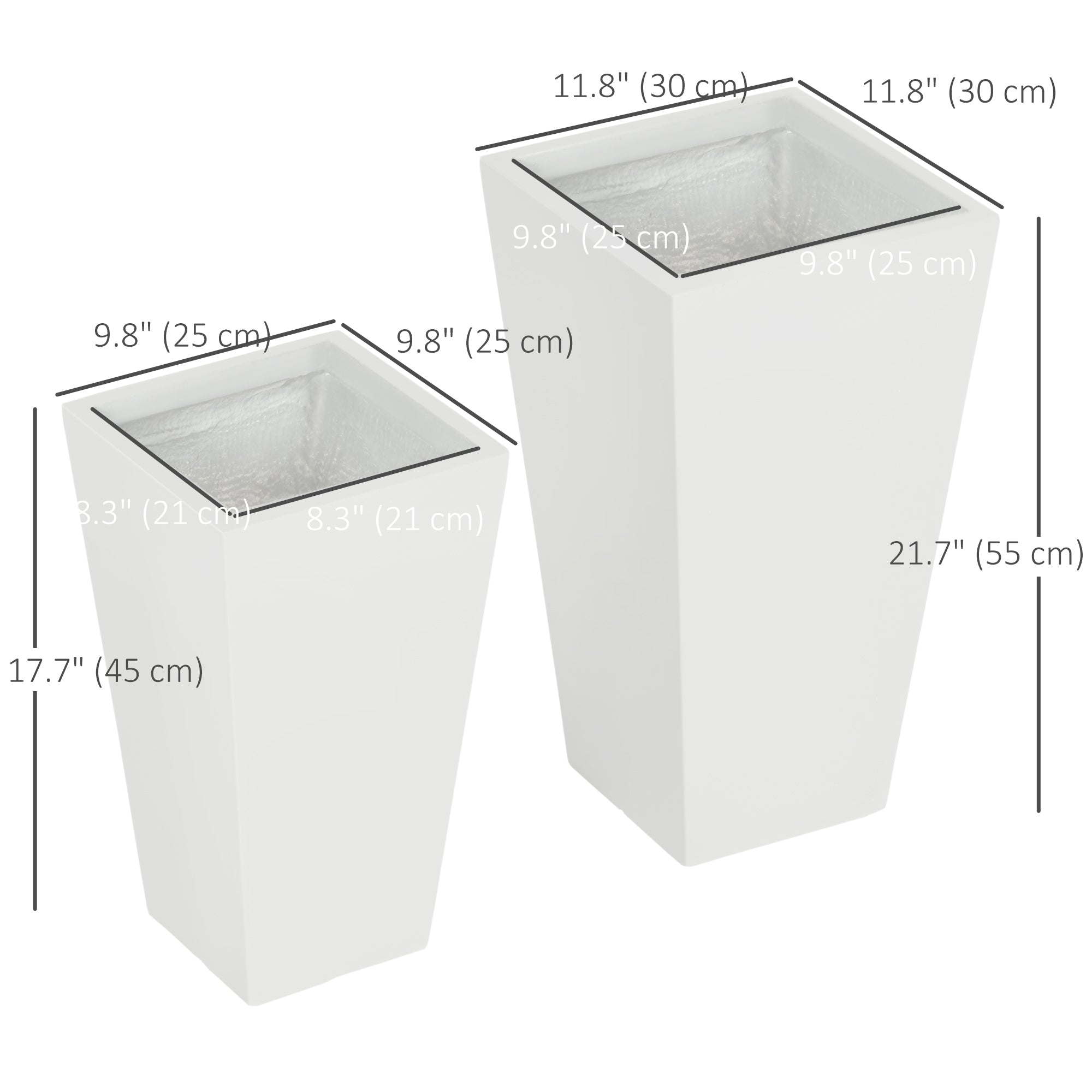 Set of 2 Tall Planters with Drainage Holes, 22" / 18" Outdoor Flower Pots for Patio, Yard, Garden, White