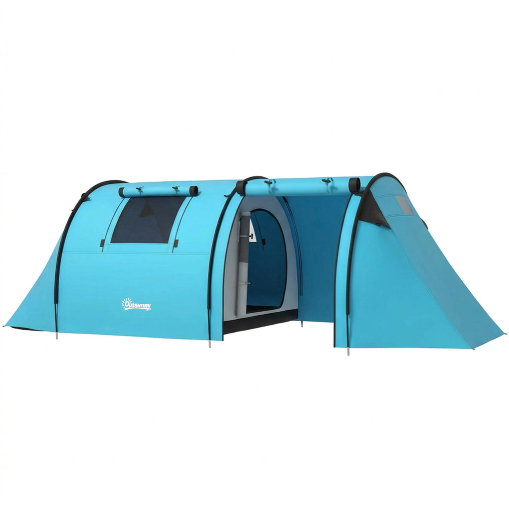 3-4 Person Camping Tent with 2 Rooms, 3000mm Waterproof Portable Family Tent with Carry Bag, Sky Blue