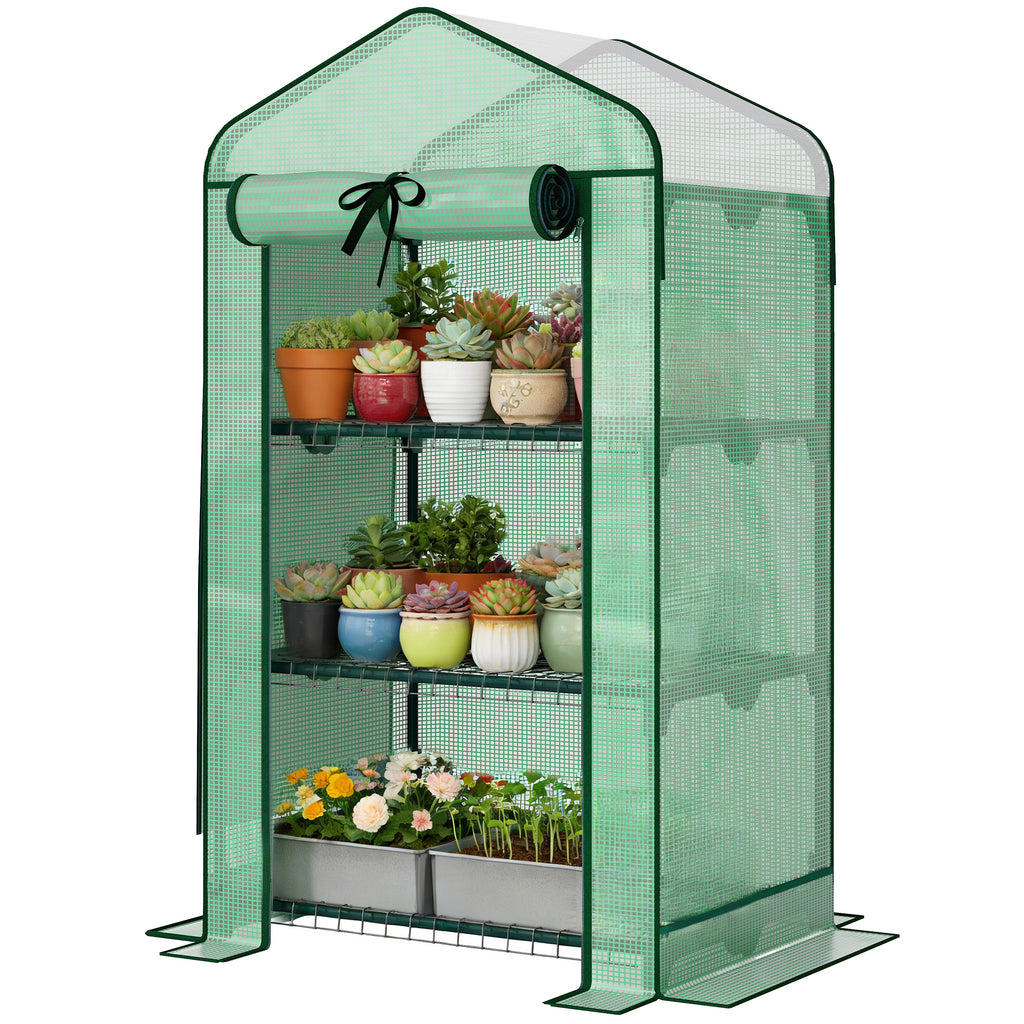 Mini Greenhouse with Screen Roof, Portable Small Greenhouse with Roll-Up Zipper Door, 27.6" x 19.7" x 50", Green