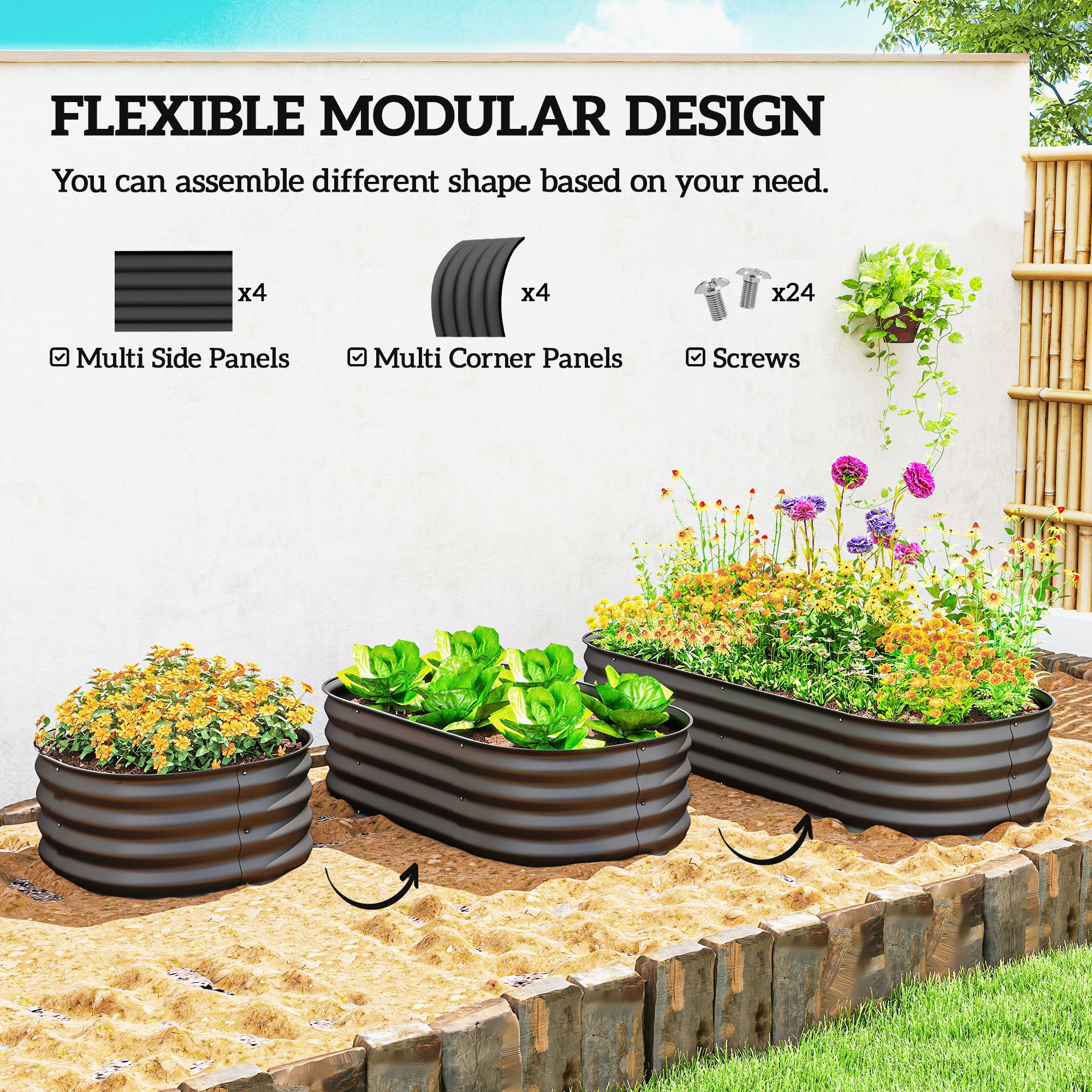 4.9 x 2 x 1ft Galvanized Raised Garden Bed Kit, Metal Planter Box with Safety Edging, Dark Grey