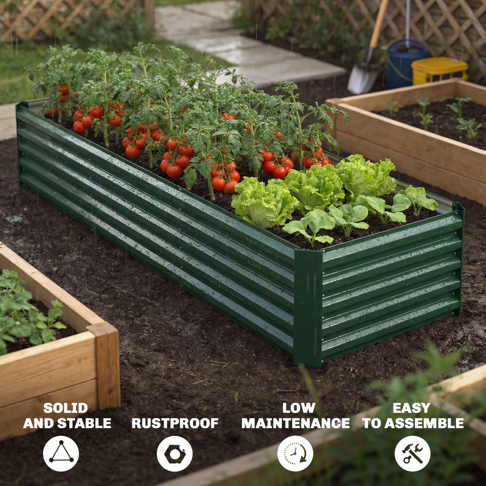 8'x2.6'x1.5' Galvanized Raised Bed, Large Elevated Planter Box for Growing Flowers, Herbs and Vegetables, Green