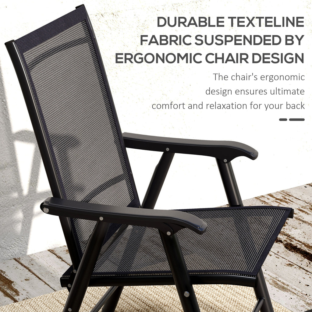 4-Piece Folding Chair Set for Relaxing on Patio Balcony Garden, Comfortable Outdoor Furniture with Armrests, Black
