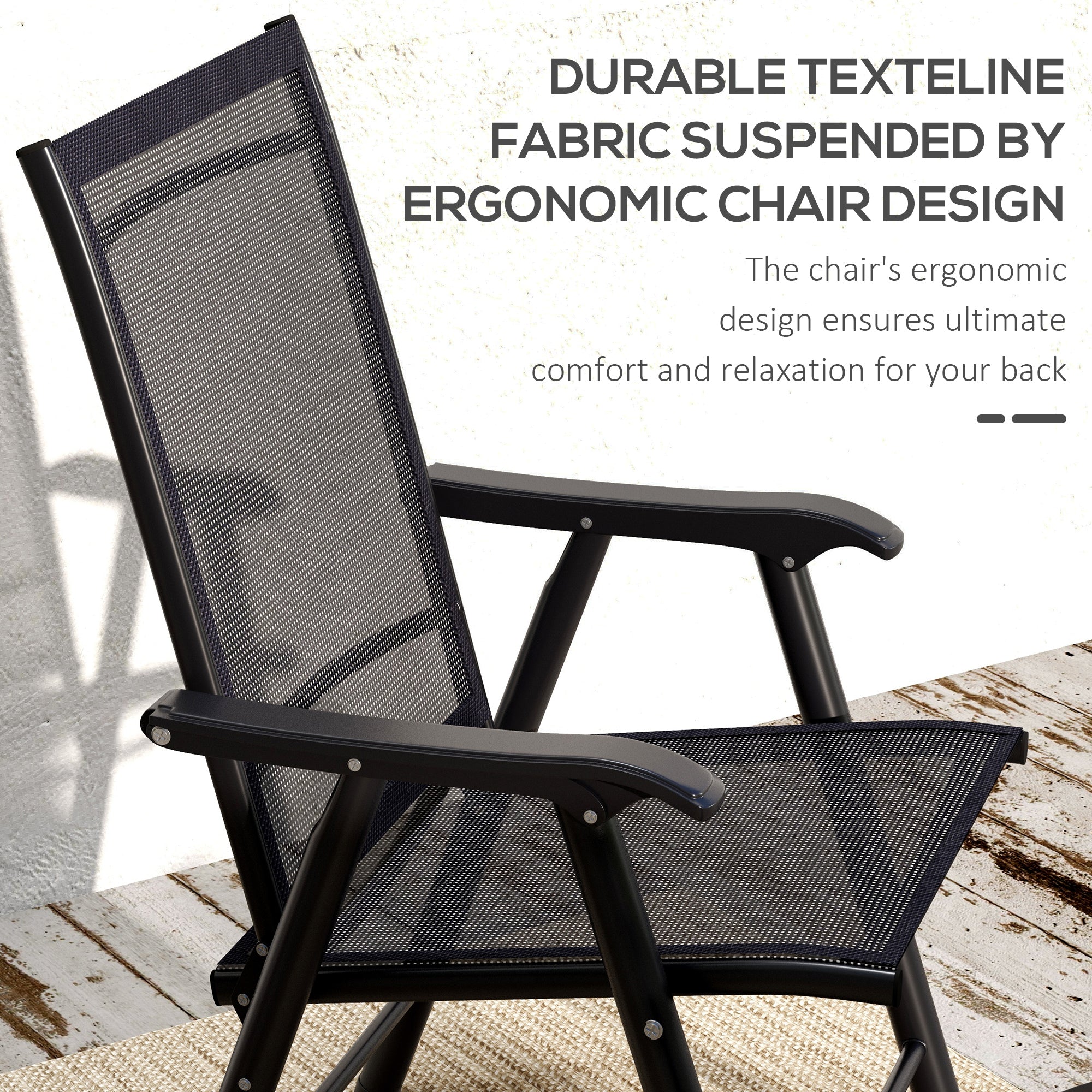 4-Piece Folding Chair Set for Relaxing on Patio Balcony Garden, Comfortable Outdoor Furniture with Armrests, Black