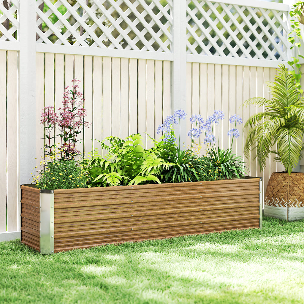 6' x 1.5' x 1.3' Galvanized Raised Garden Bed, Elevated Large Metal Planter Box w/ Install Gloves, Brown Wood Effect
