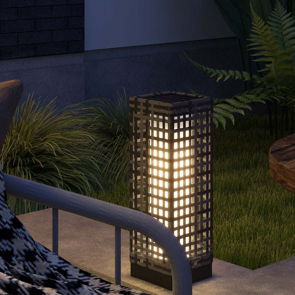 Wicker Solar Outdoor Lamp, Decorative Floor Lamp with Auto On/Off LED Lights, IP44 for Patio, Porch, Pathway, Grey