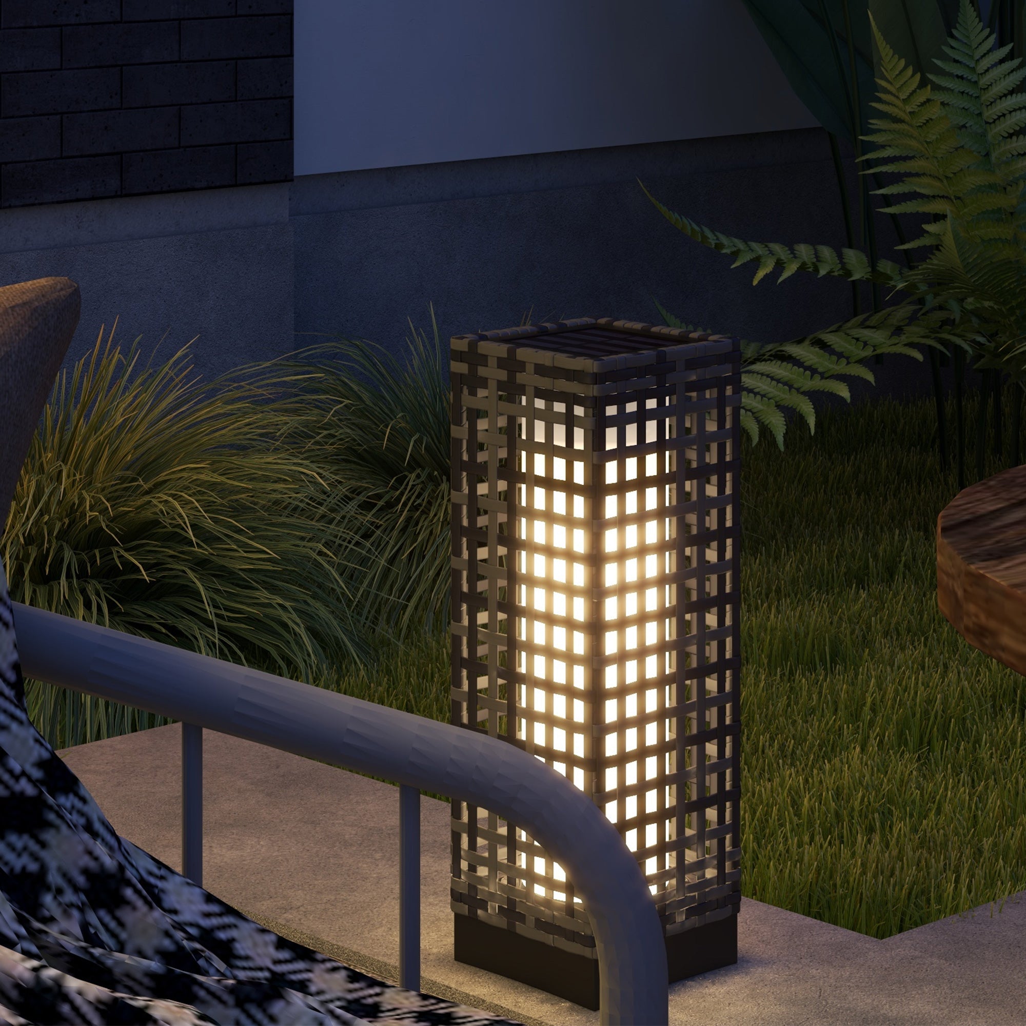 Wicker Solar Outdoor Lamp, Decorative Floor Lamp with Auto On/Off LED Lights, IP44 for Patio, Porch, Pathway, Grey