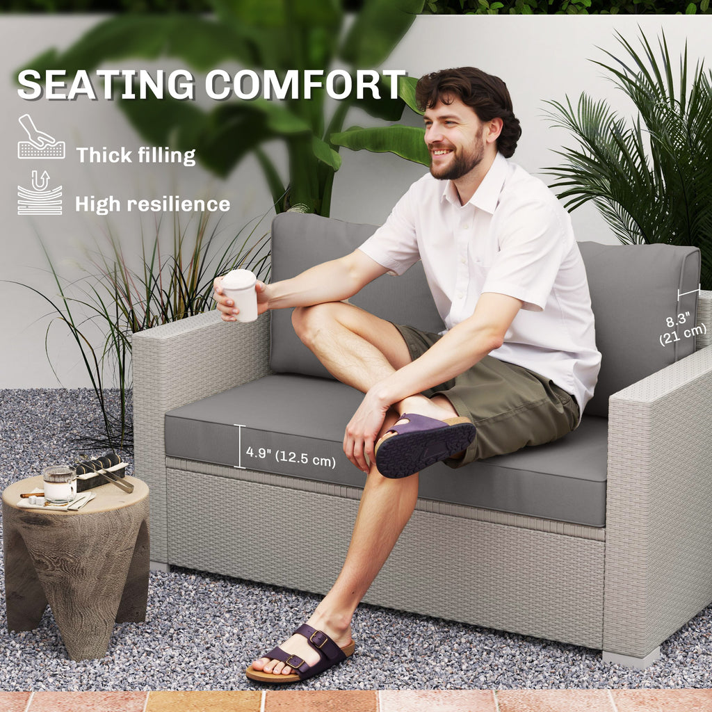 2 Seater Outdoor Seat Cushions with Backrest, Loveseat Double Sofa Outdoor Furniture Cushions, Light Grey
