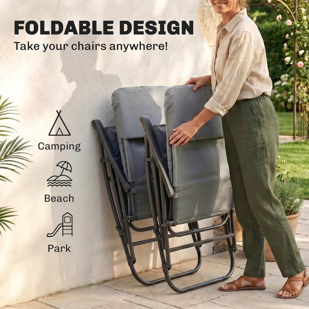 Folding Rocking Chair Set of 2 Padded Rockers with Armrest, Light Grey