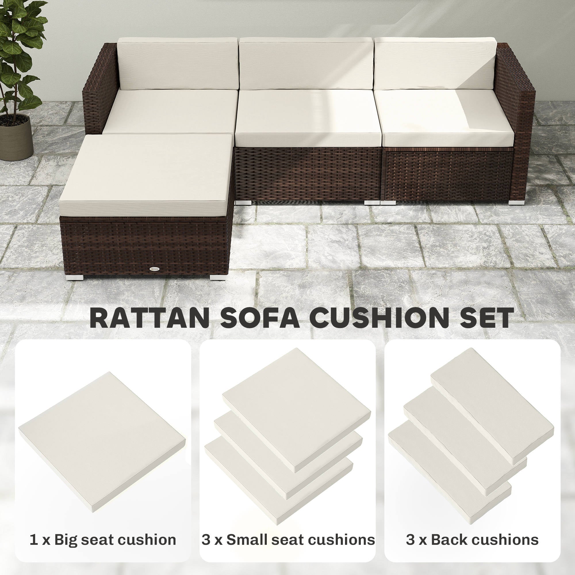 Patio Furniture Cushions Water-Repellent Outdoor Loveseat Cushion Removable Covers 23.6" x23.6", Cream