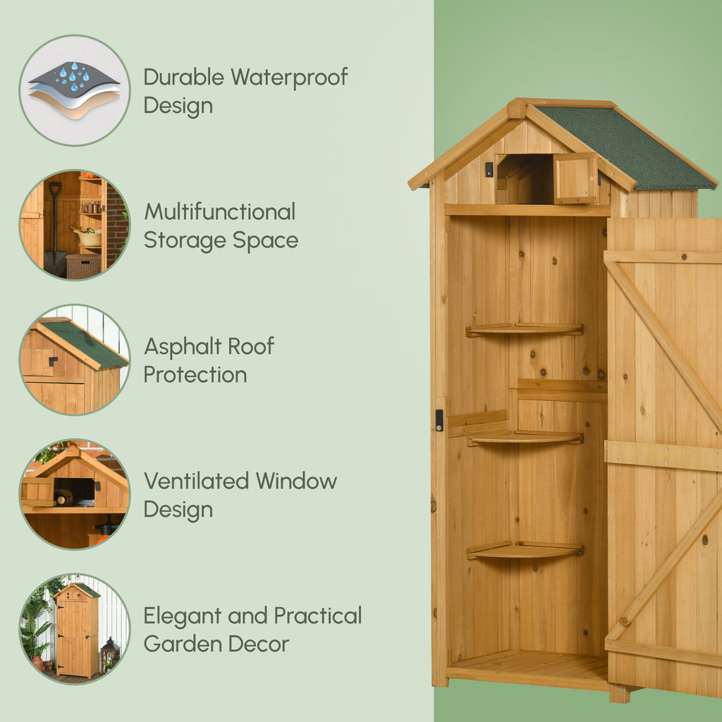 30" x 21" x 71" Garden Storage Shed, Outdoor Tool Utility Storage House  with 3 Tier Shelves and Roof, Brown