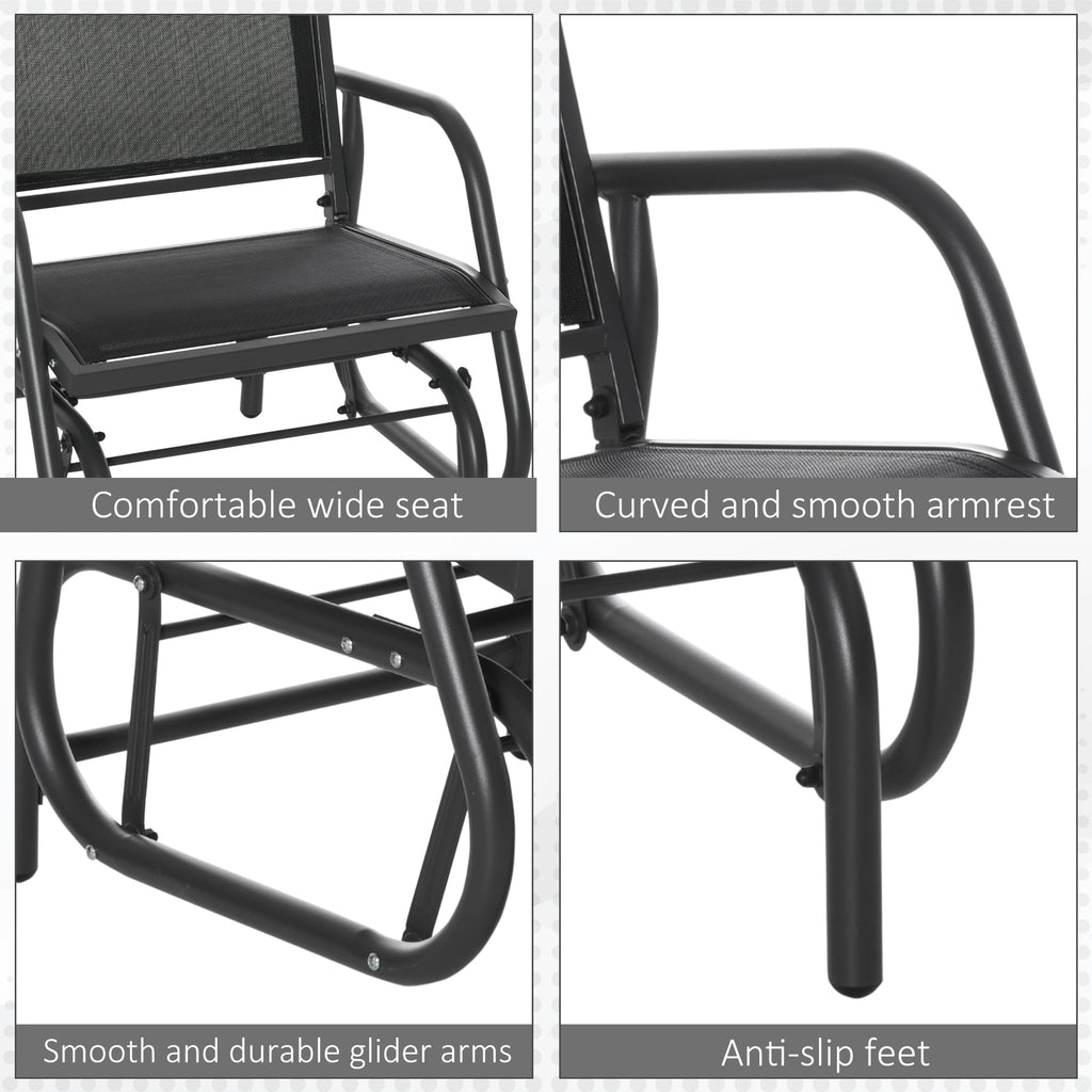 Patio Glider Outdoor Glider Chair with Breathable Mesh Seat & Backrest, Armrests and Metal Frame, Black