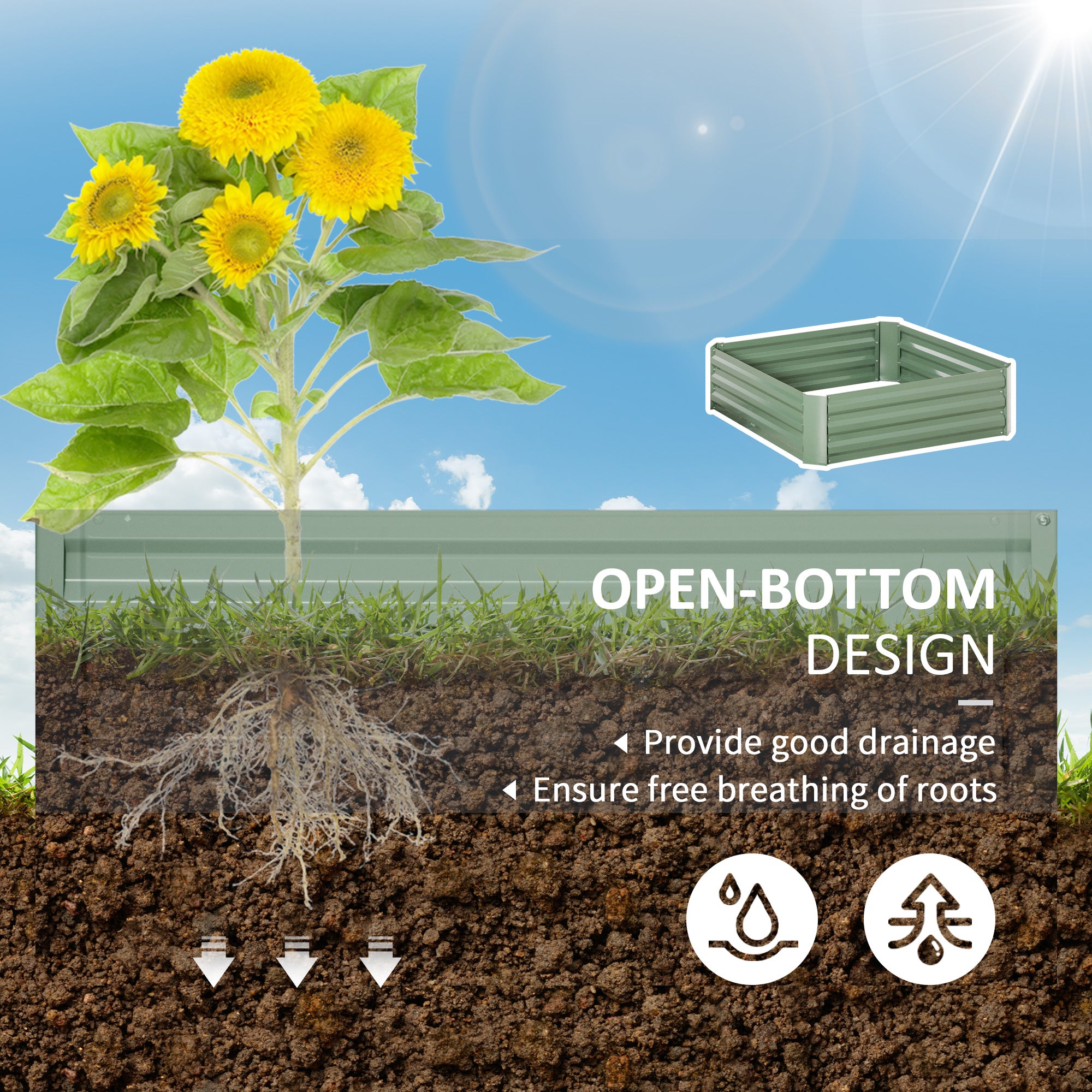 39" x 39" x 12" Set of 2 Raised Garden Bed, Elevated Planter Box with Galvanized Steel Frame for Growing Flowers, Herbs, Succulents, Green