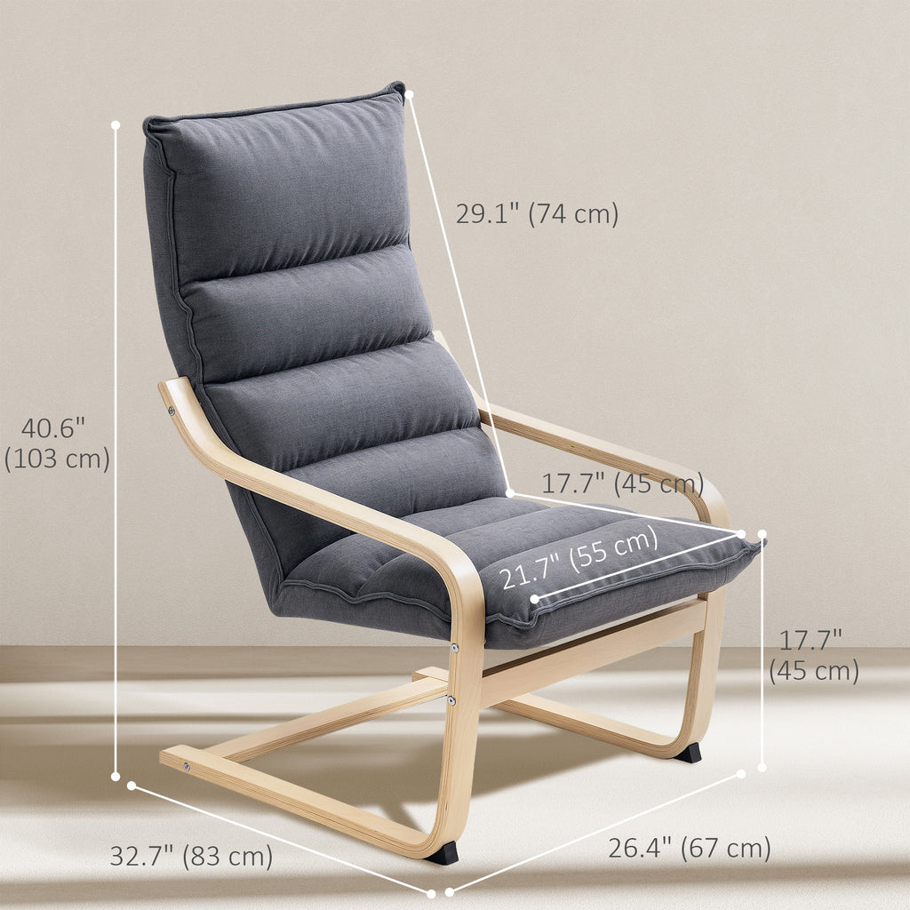 Birch Wood Fabric Modern Armchair, Accent Chair with Curved Leg and Arm for Living Room, Grey