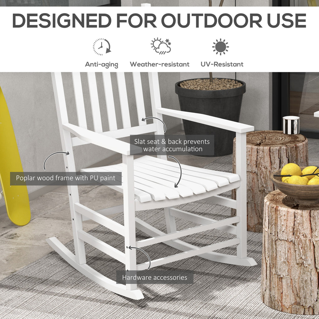 Wooden Patio Rocking Chairs Set of 2, Outdoor Rocker Chairs with Wide Armrests, High Back for Garden, Balcony, White