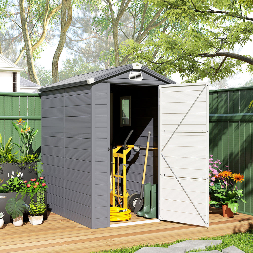 4.5' x 6' Garden Storage Shed with Latch Door, Vents, Sloped Roof, Light Grey