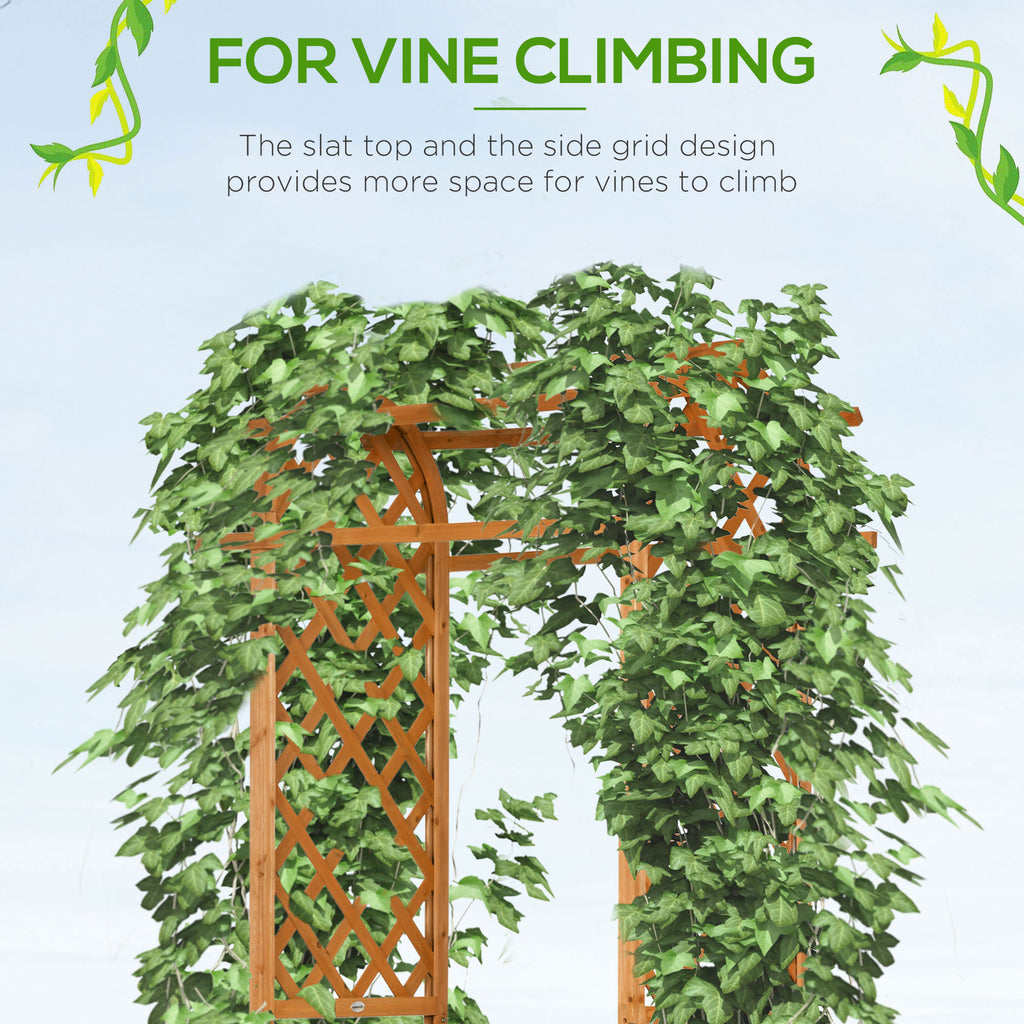 7.7FT Garden Arch with 2 Foldable Planter Boxes, Outdoor Wooden Trellis Arbor for Ceremony Party Weddings, Brown