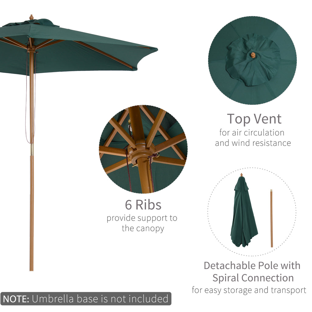 8FT Wood Market Umbrella Patio Umbrella Round Garden Parasol Canopy with Bamboo Ribs and Top Vent, Dark Green