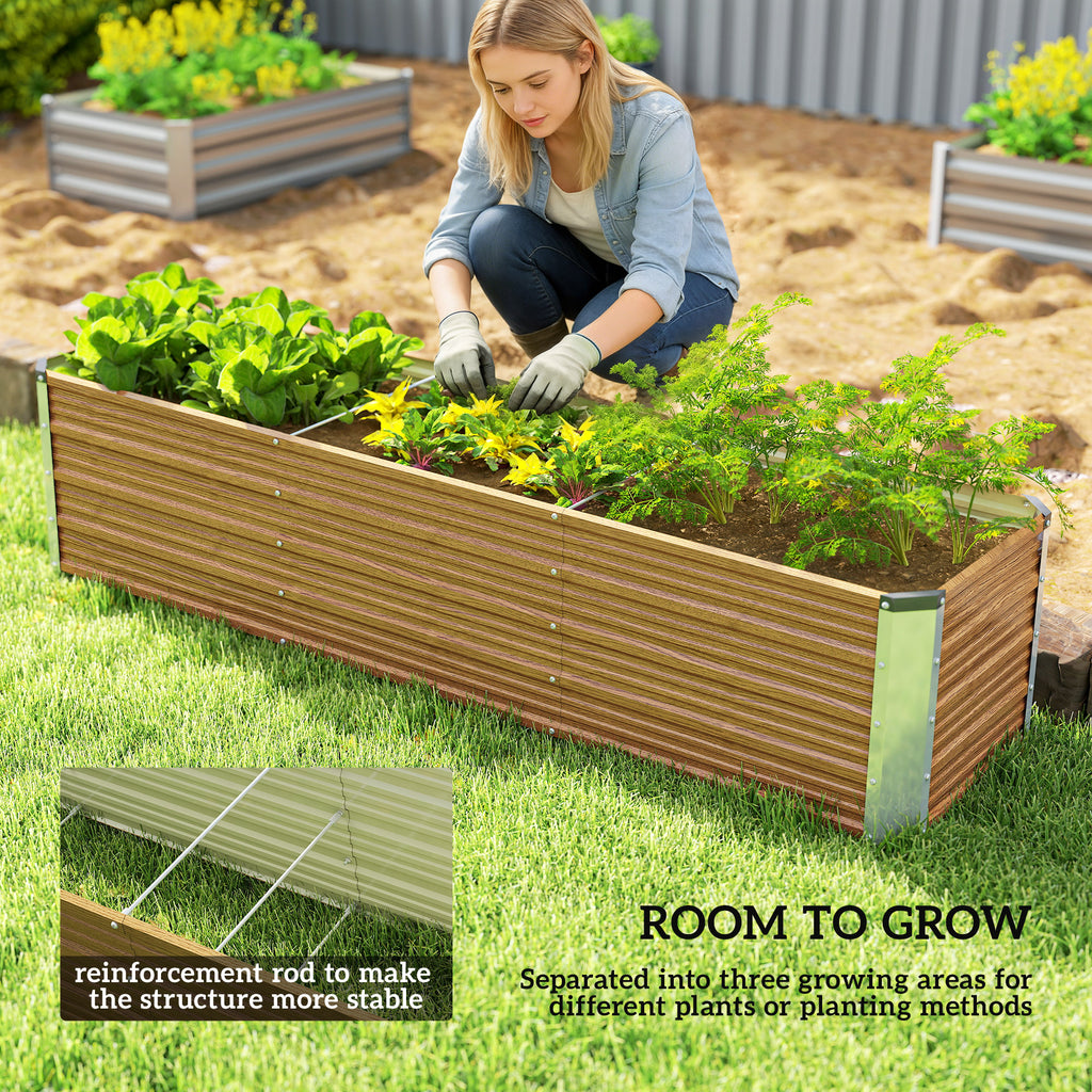 6' x 1.5' x 1.3' Galvanized Raised Garden Bed, Elevated Large Metal Planter Box w/ Install Gloves, Brown Wood Effect