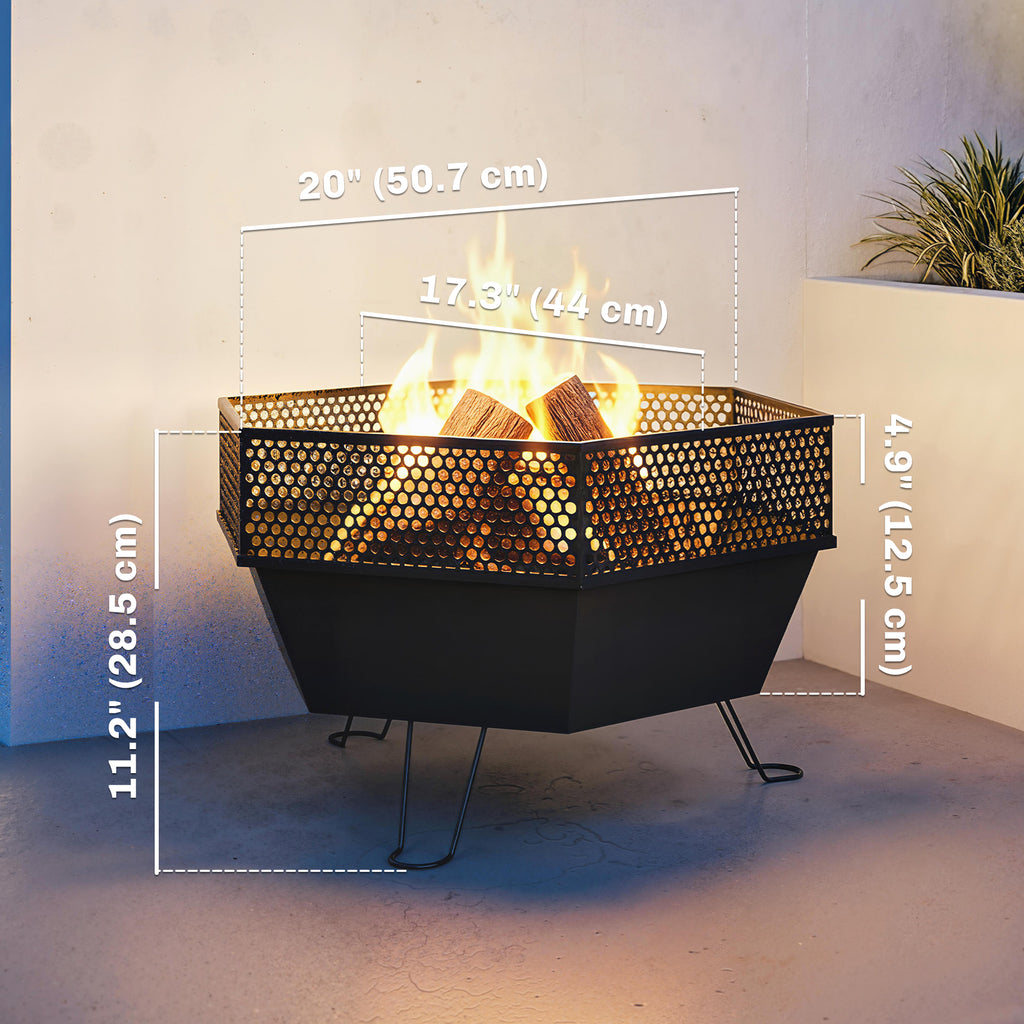 20" Fire Pit with Fire Poker, Foldable Wood Burning Firepits with Lid, Portable Firepit, Black