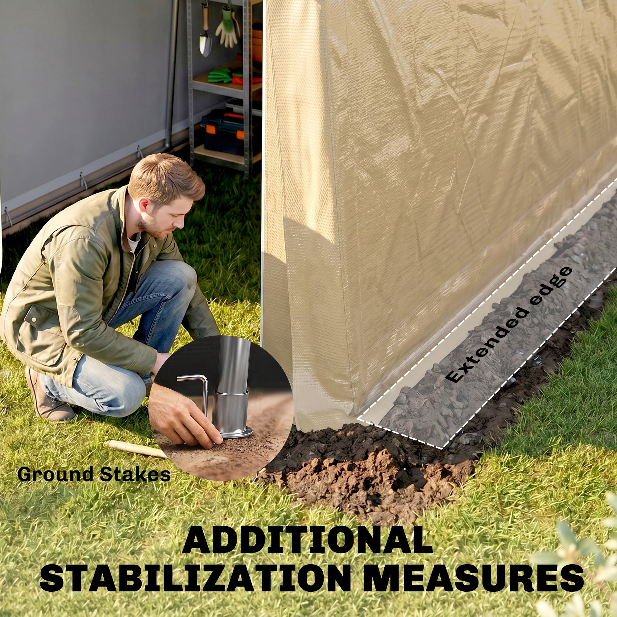 7' x 12' Outdoor Storage Shed Portable Garage with Roll-up Door for Motorcycle, Bike, Garden Tools, Beige