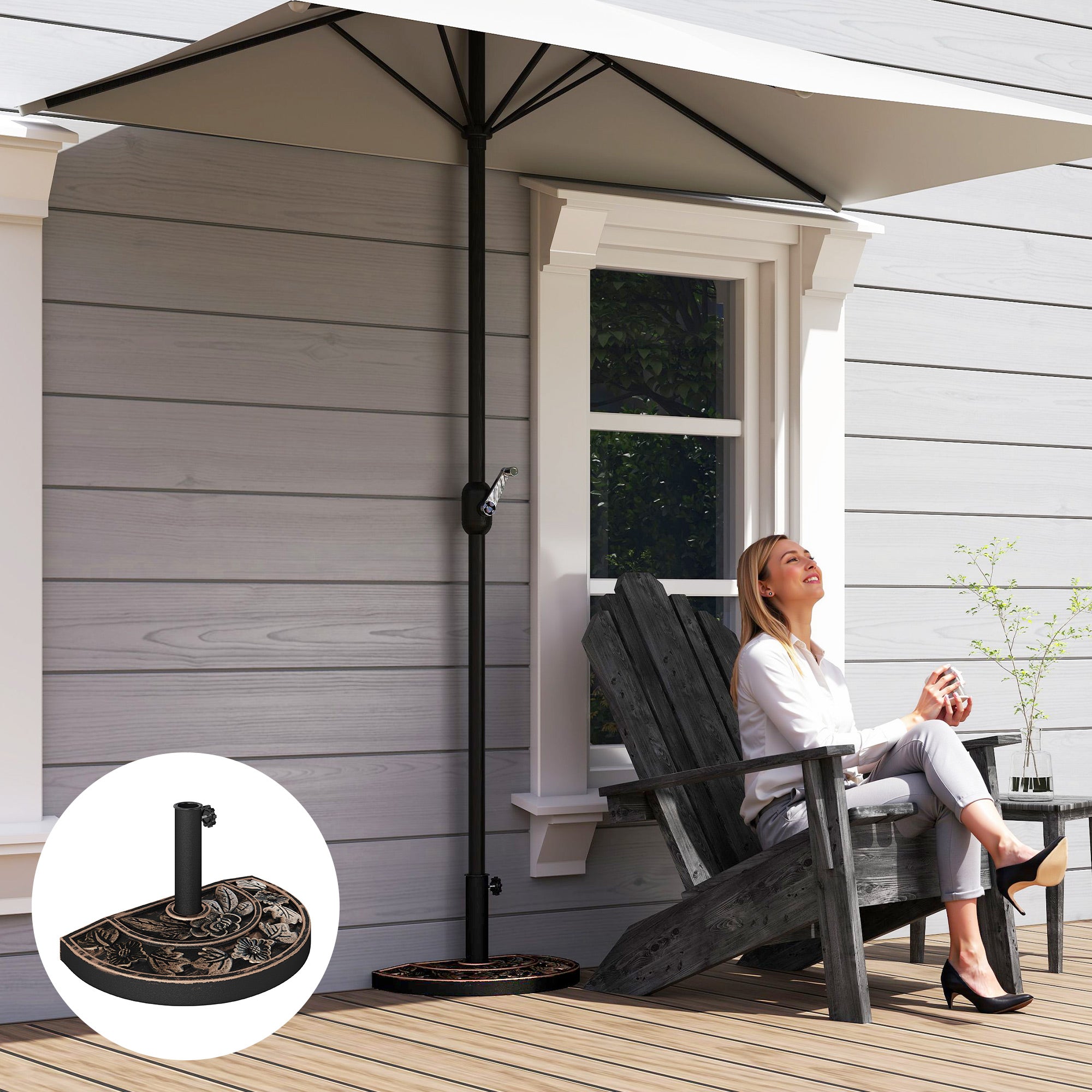 20 lbs Resin Half Round Patio Umbrella Base 20" Outdoor Decorative Parasol Stand Holder For Î¦1.5", Î¦1.9" Pole, Bronze