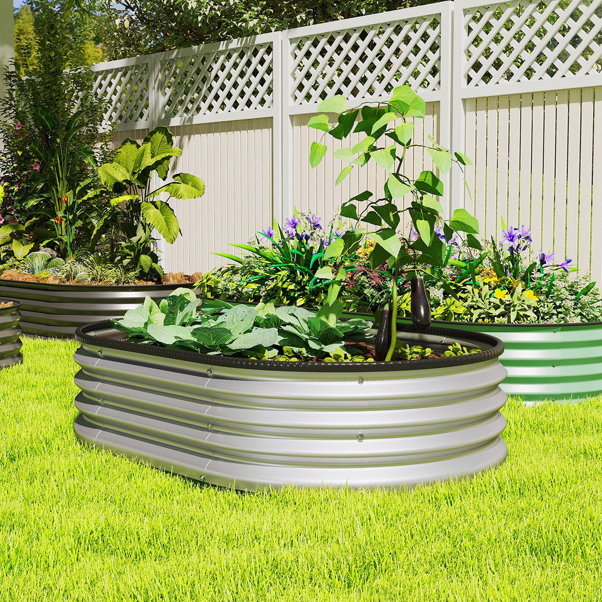 Galvanized Raised Garden Bed, 4 x 3 x 1 ft Modular Metal Garden Beds with Rubber Strip Edging, Silver