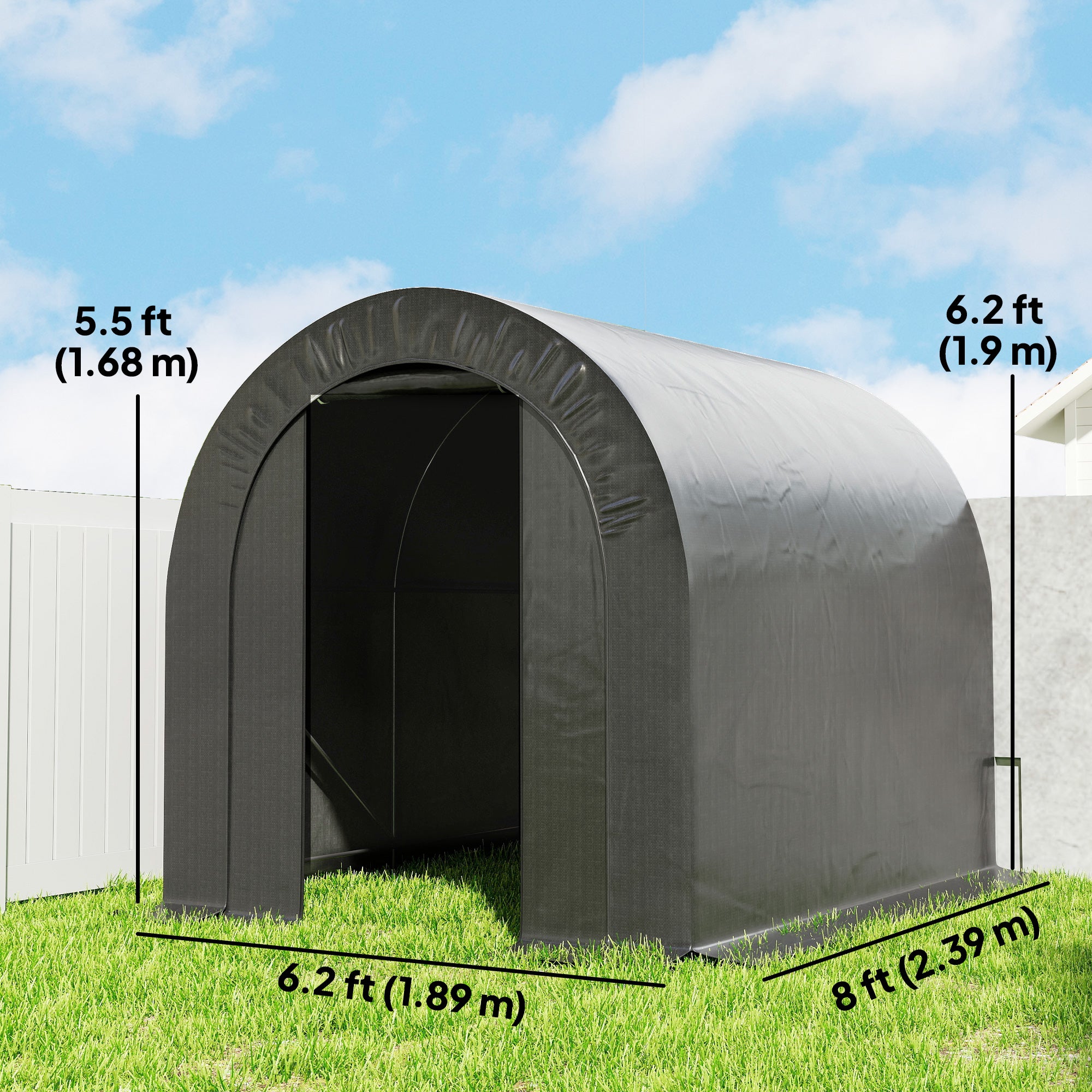 6' x 8' Outdoor Storage Shed, Heavy Duty Galvanized Steel Portable Shed for Bike, Motorcycle, Garden Tools, Black