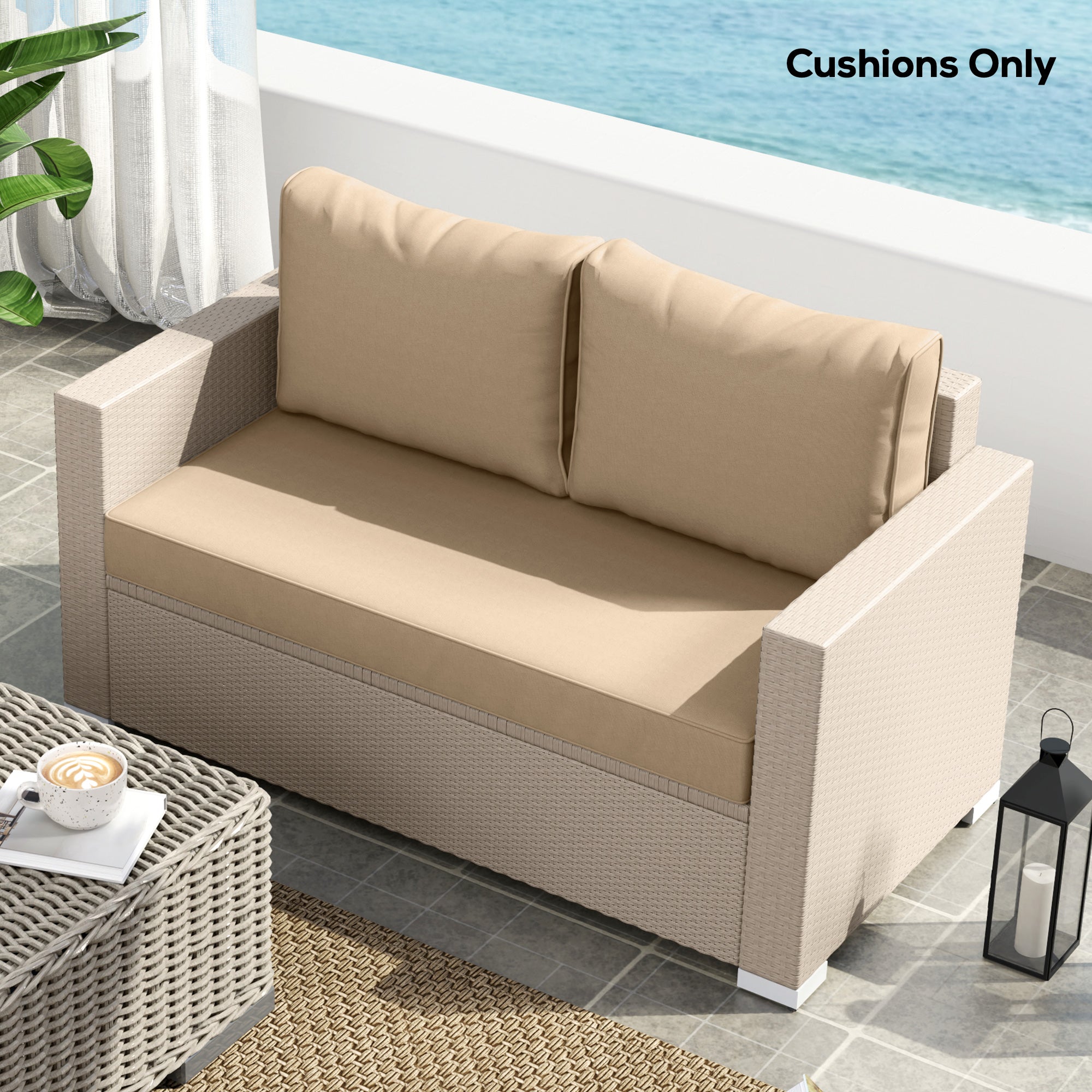 Outdoor Seat Cushions with Backrest, Loveseat Double Sofa Outdoor Furniture Cushions, Beige