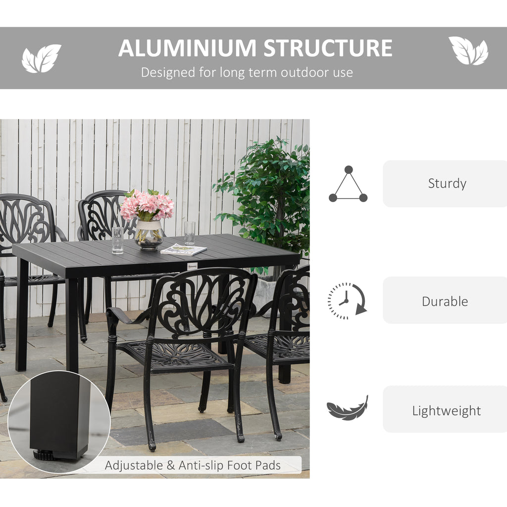Aluminum Outdoor Dining Table for 6, Patio Rectangular Table, 55" W x 35.5" D x 29.25" H, Black