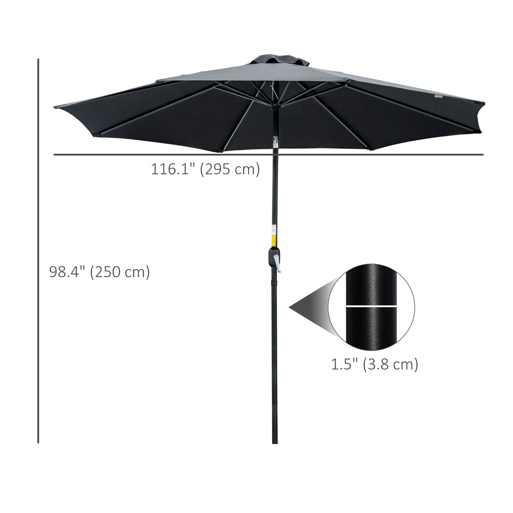 10' x 8' Round Market Umbrella, Patio Umbrella with Crank Handle and Tilt, Outdoor Parasol for Garden, Black
