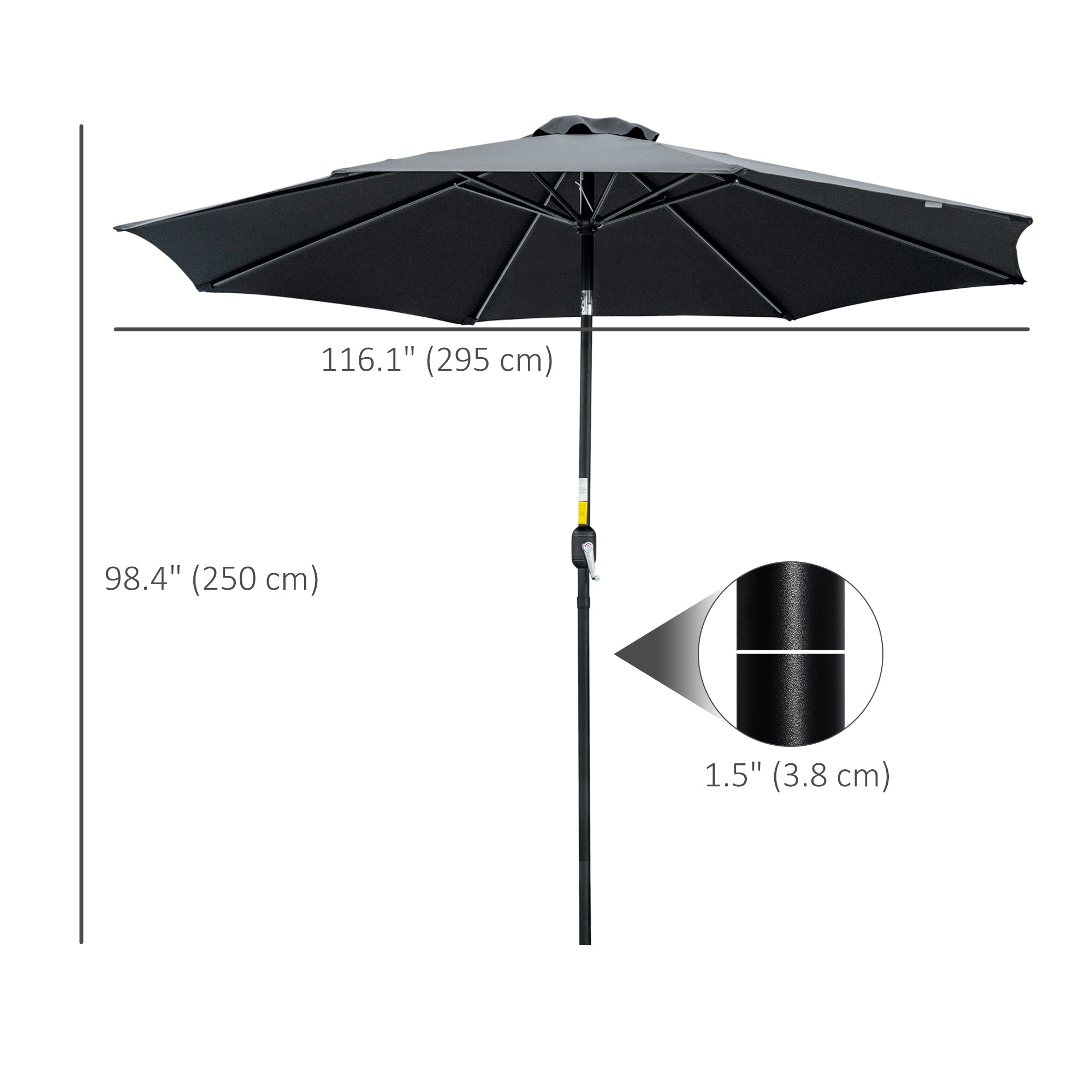 10' x 8' Round Market Umbrella, Patio Umbrella with Crank Handle and Tilt, Outdoor Parasol for Garden, Black