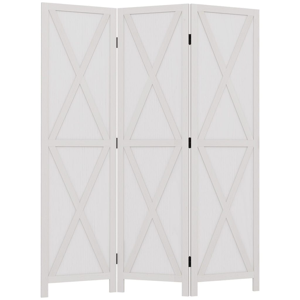 3-panel Wall Partition Farmhouse Room Separator with Foldable Design Wooden Frame 5.6FT, White
