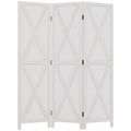 3-panel Wall Partition Farmhouse Room Separator with Foldable Design Wooden Frame 5.6FT, White