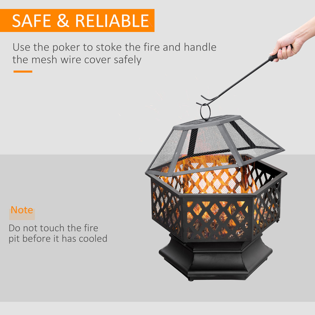 24.5" Outdoor Fire Pit with Mesh Lid, Portable Wood Burning Firebowl with Poker for Patio, Backyard, Bronze