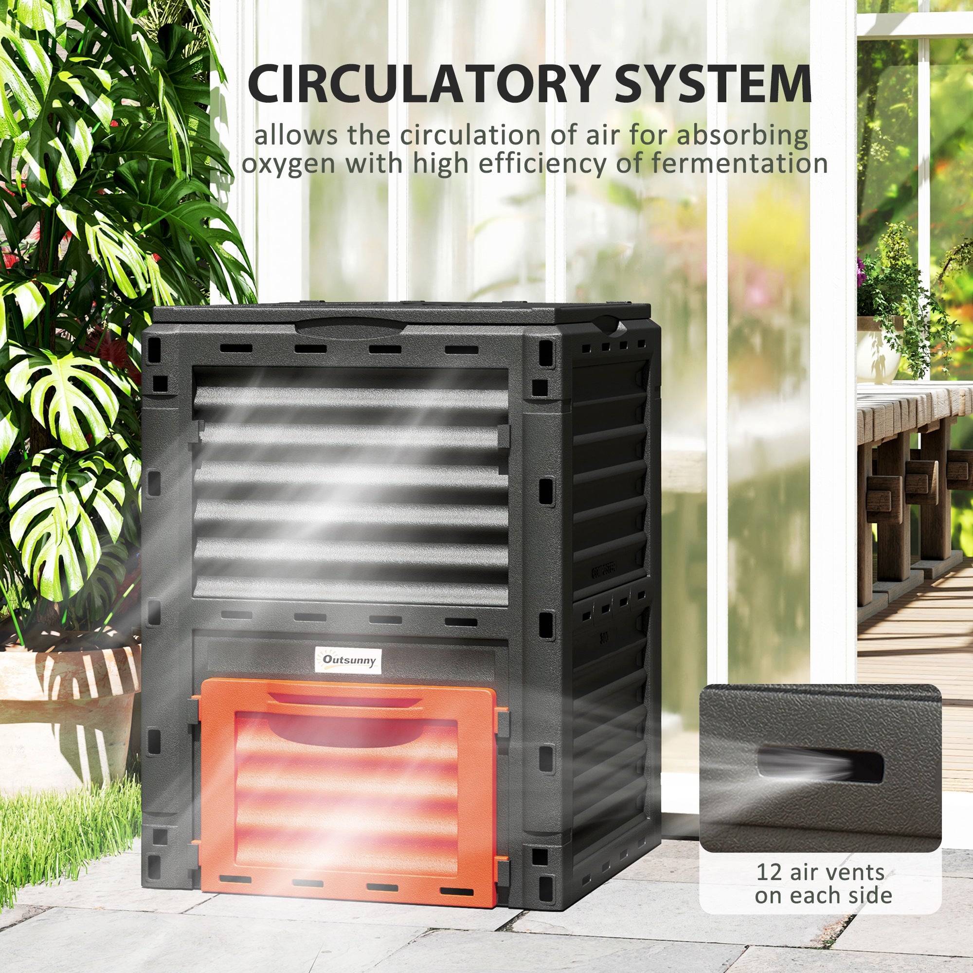 Outdoor Compost Bin Garden Container, Fast Creation of Fertile Soil Aerating Compost Box, 80 Gallon, Orange